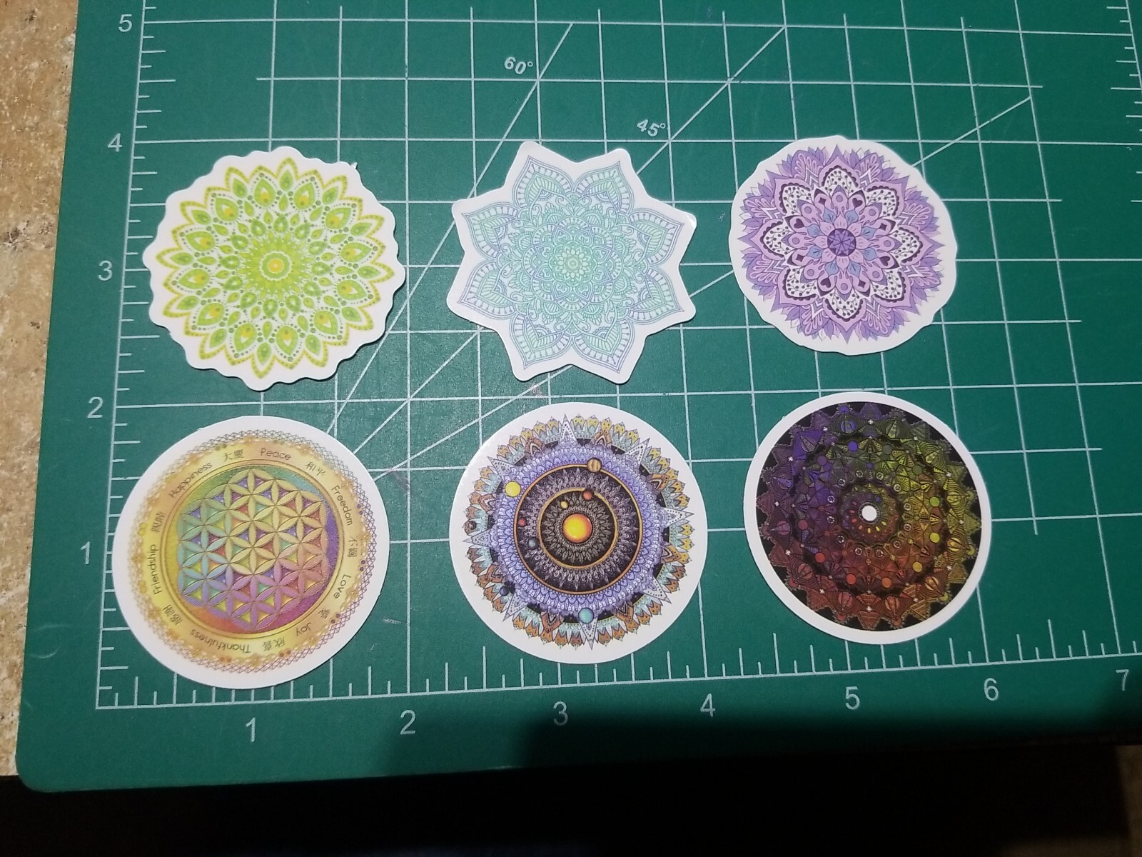Set Of 6 Mandala Vinyl Decal Stickers Waterproof. 1 3/4" Round. Lot 4