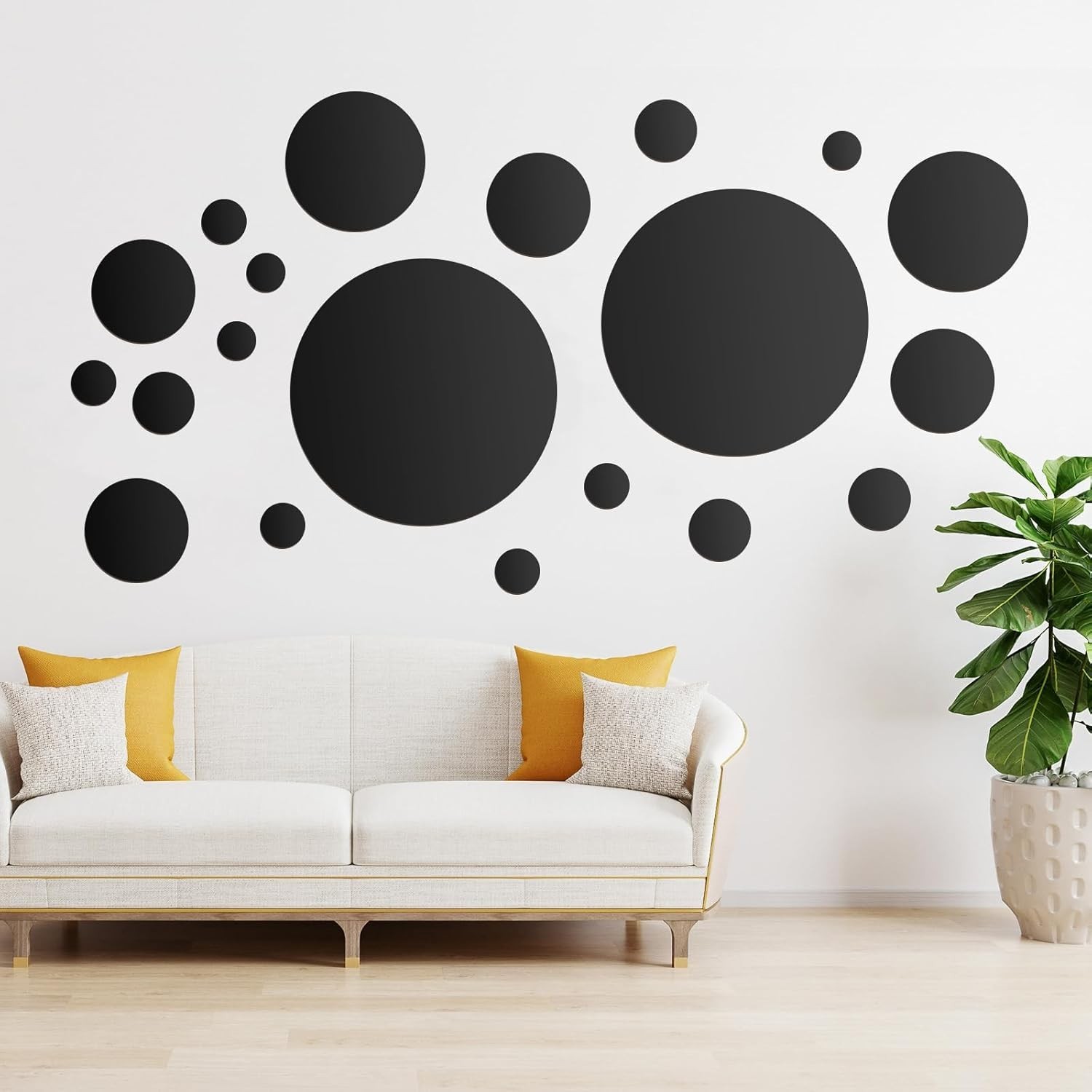 Removable Black Circle Mirror Tiles – 32 Pcs Acrylic Wall Decals for Interiors