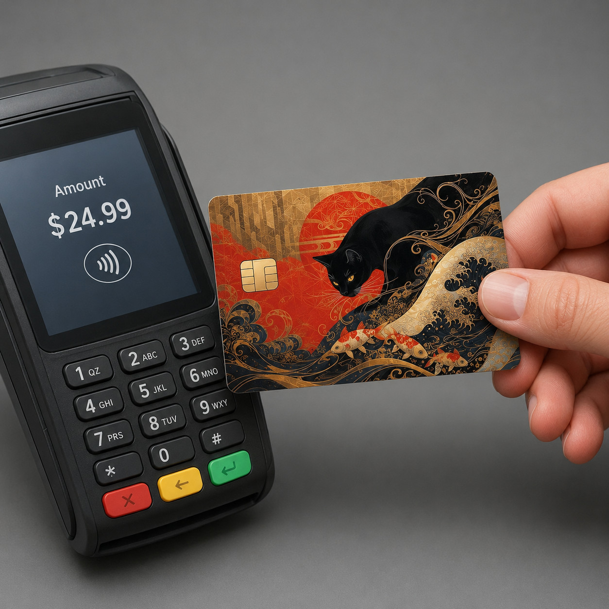 Midnight Stalk Black Cat and Koi Debit Card Credit Card Skin