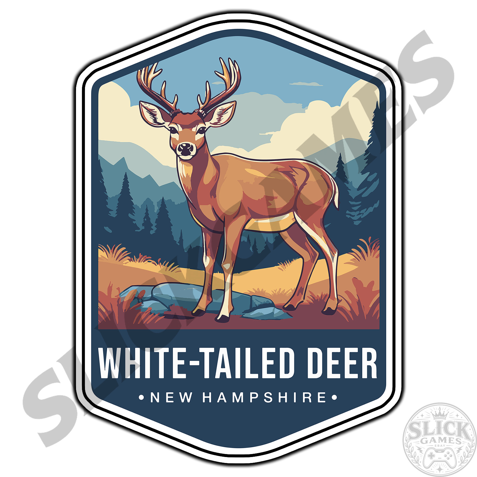 White-Tailed Deer New Hampshire State Animal Travel #1 Sticker Waterproof Vinyl