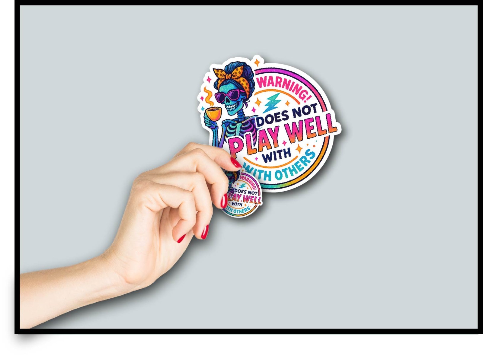 Warning Does Not Play Well with Others Decal Sticker Skeleton Coffee Anti Social