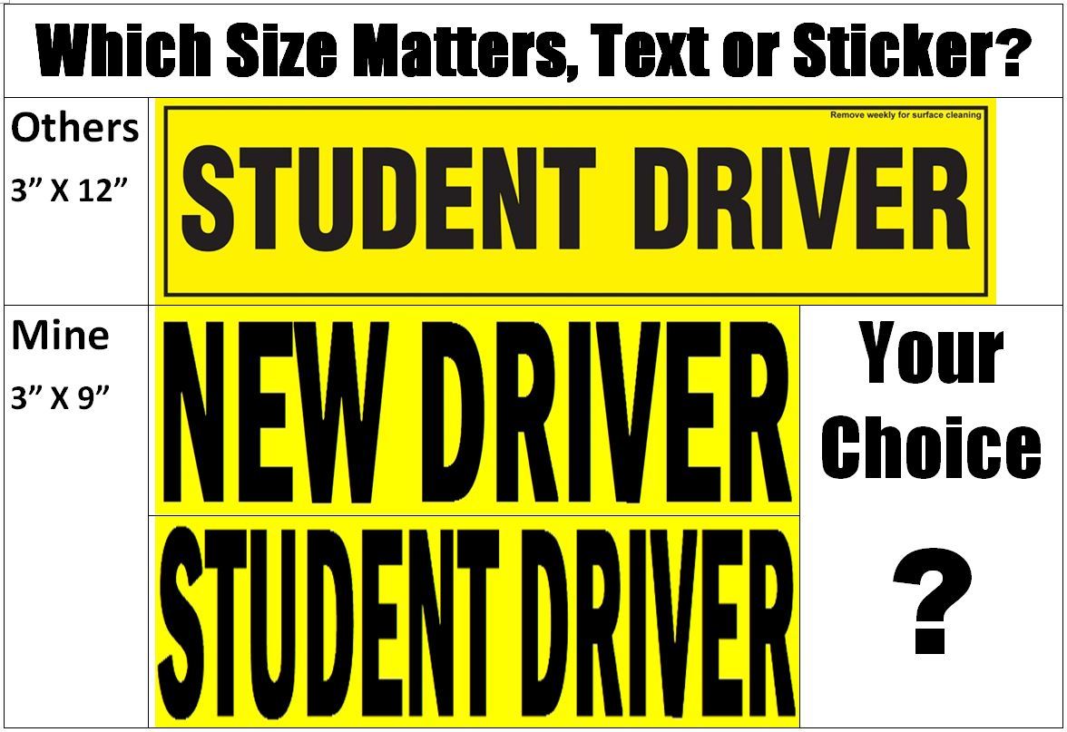 2 Premium Student Driver sign bumper stickers for new driver, not magnet