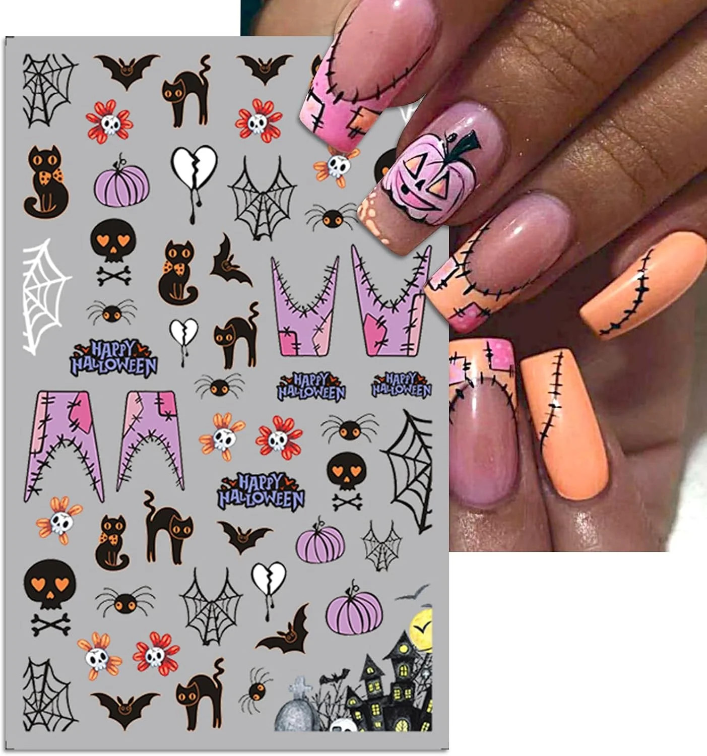 IDDFEVE Halloween Nail Art Stickers, Gradient Pumpkin, Horror Mask Nail Decals,