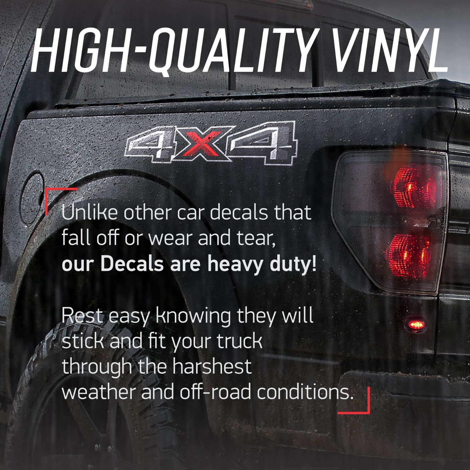 4×4 Bedside Decals Compatible with Ford F-150 2015-2018 Set of 2 Choose Color