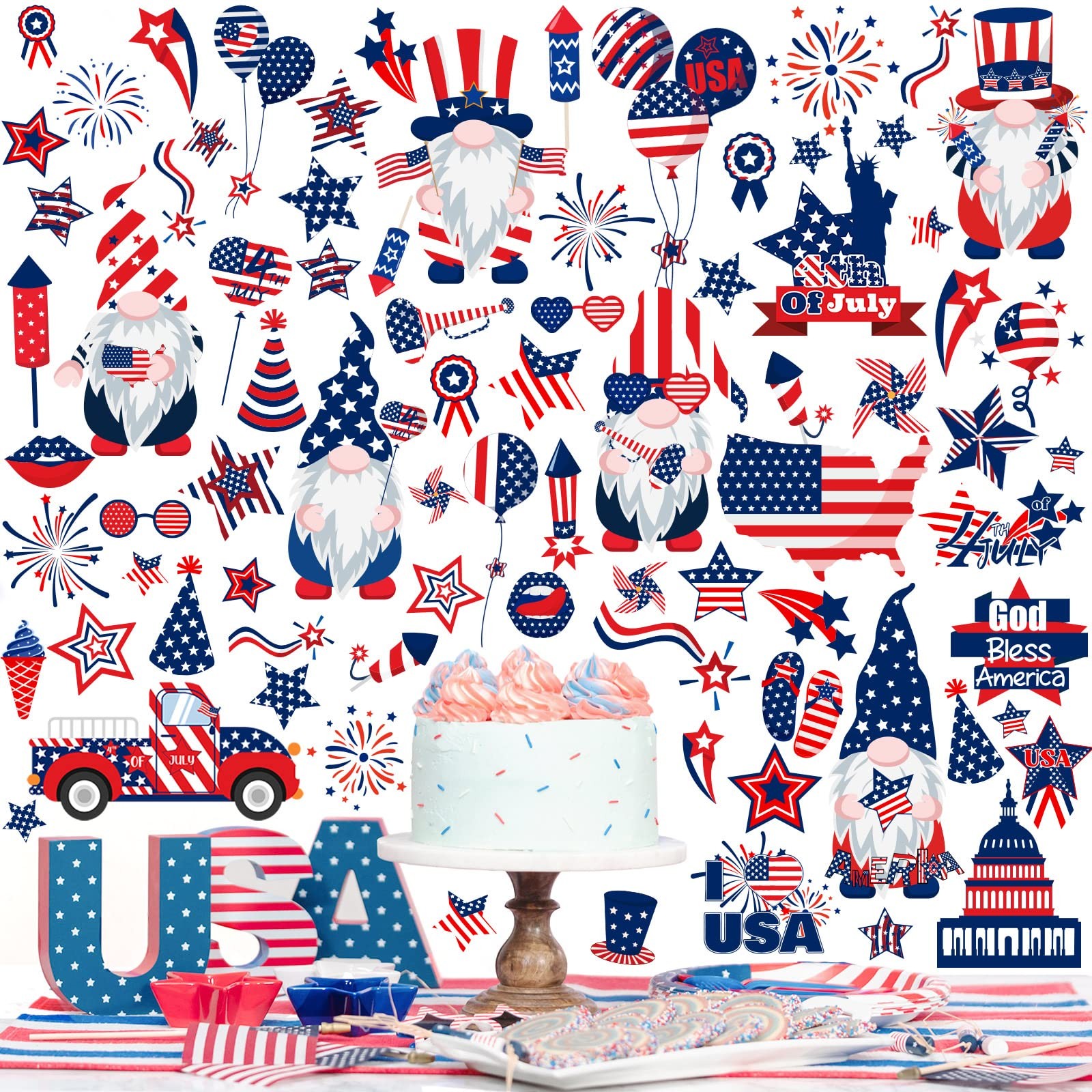 6 Sheets 4th of July Decoration Patriotic Wall Stickers Independence Day Wall