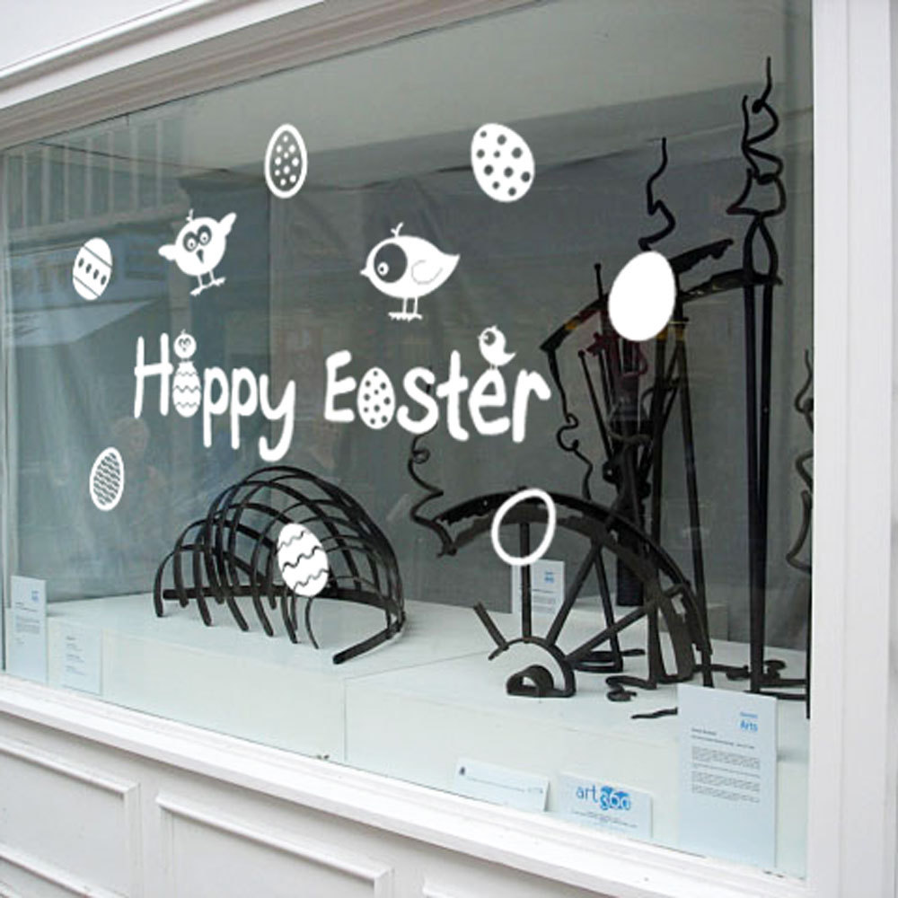 Happy Easter Chicks Birds Eggs Display Vinyl Window & Wall Decals Stickers A147