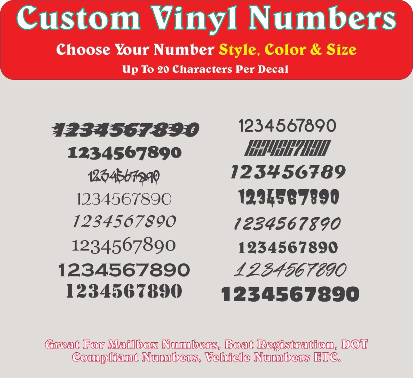 Custom Vinyl Number Decal Sticker Mailbox DOT Vehicle Boat Date Waterproof