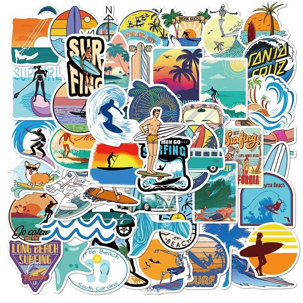10 Random Surfing Vacation Ocean Sports Stickers Decals Hydro Yeti Free Shipping