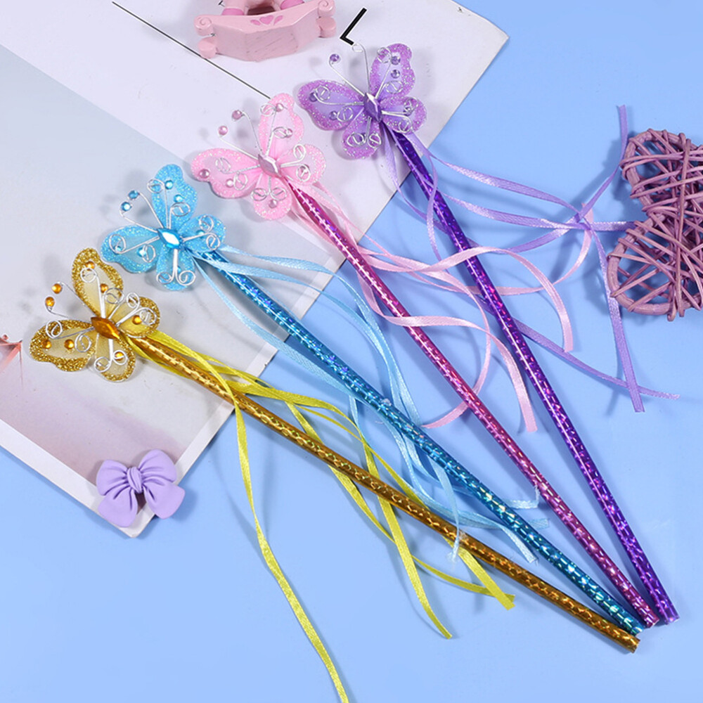 4PCS Pink Butterflies Fairy Wands Glitter Wand for Kids Fairy Godmother Wand