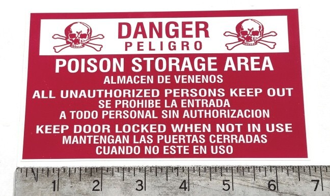 Danger Poison Peligro Storage pesticide sticker decal sign Skull Warning Symbol