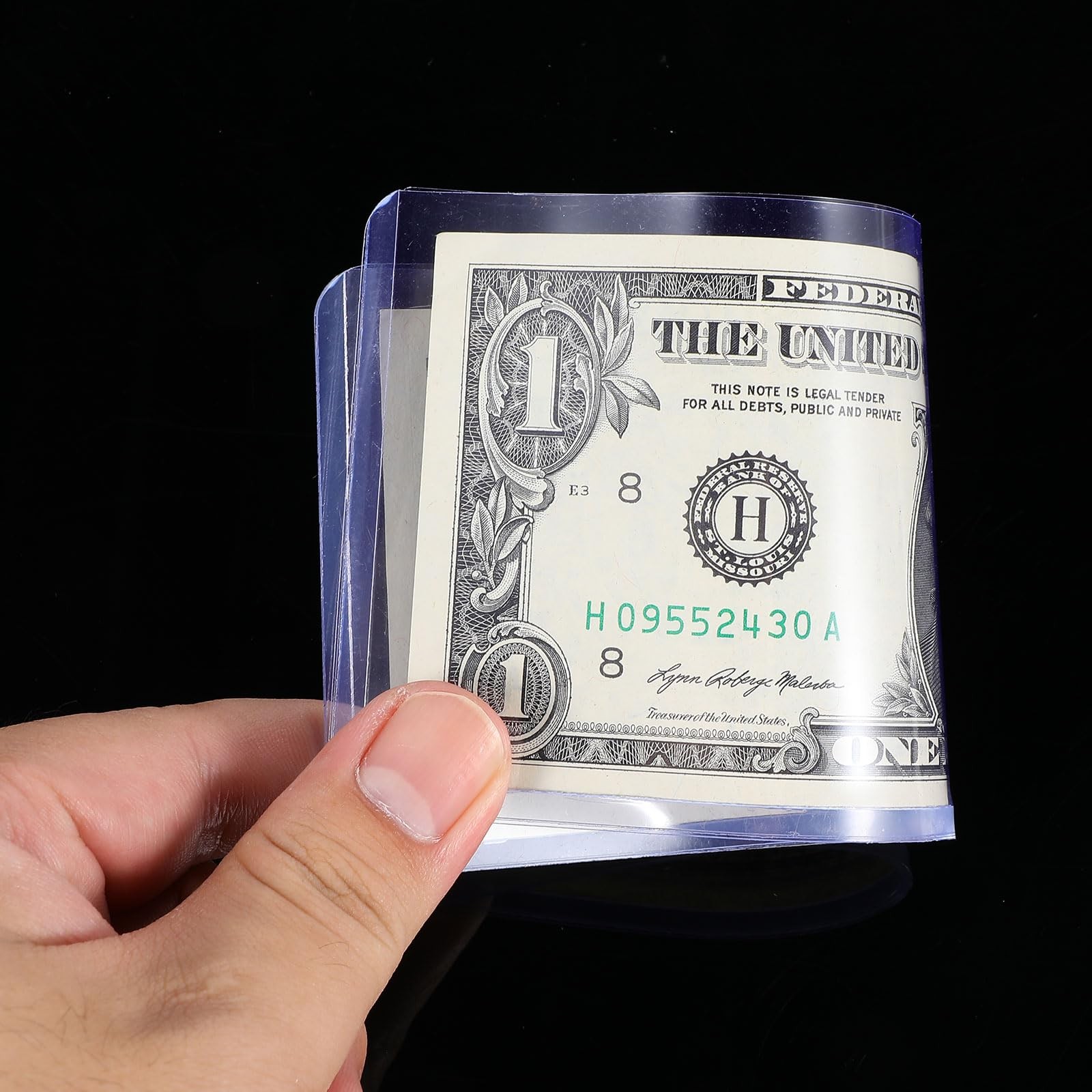 6 Pack Clear Dollar Bill Holders 6.81 x 2.95 Inch Transparent Currency Sleeves
