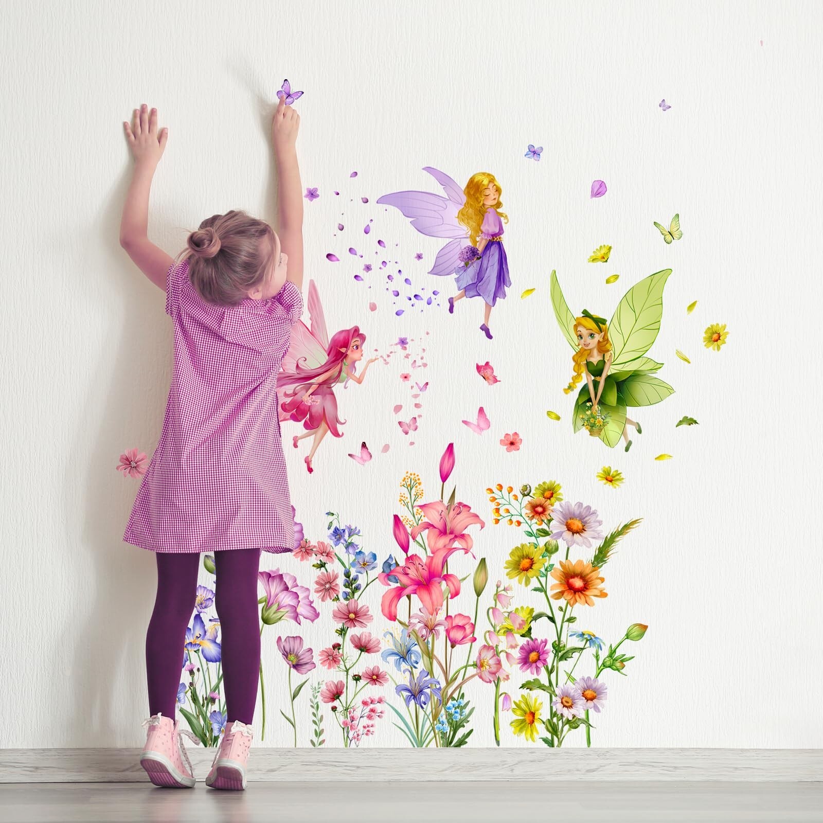 Supzone Flower Fairy Wall Stickers Butterfly Girl Wall Decals Removable Vinyl…