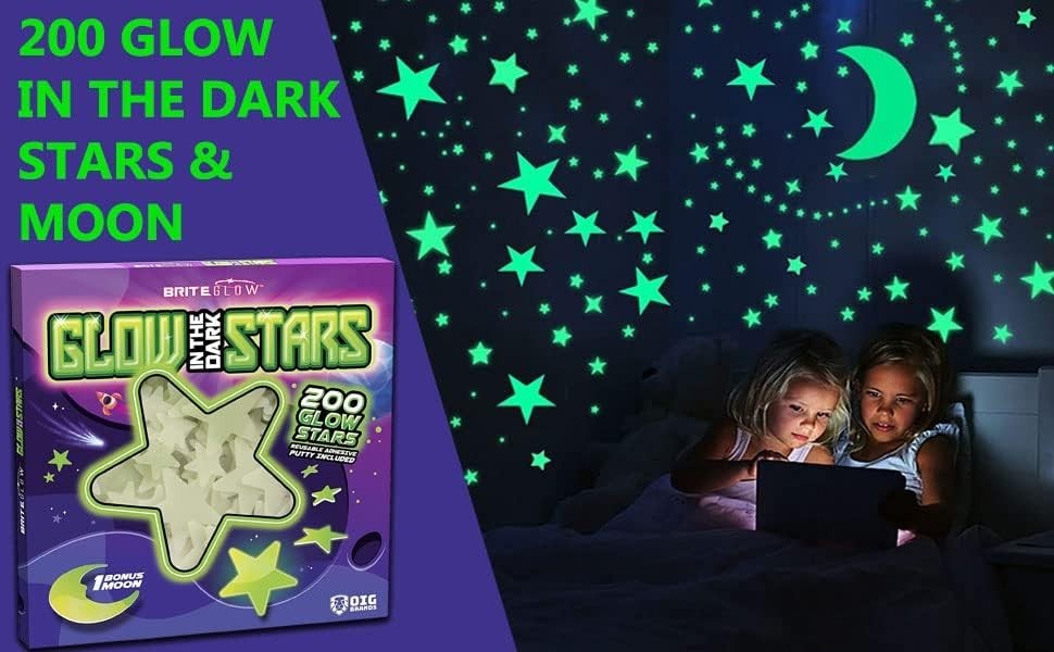 Ultra Bright 200 Pcs Glow in the Dark Star Stickers with Moon – Kids Night Decor
