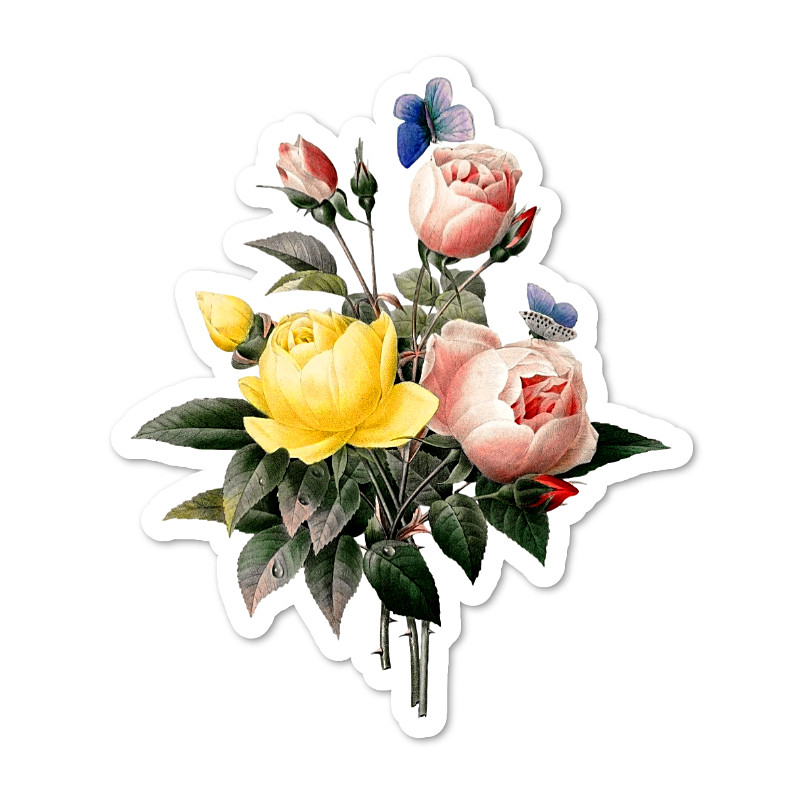Roses, Butterflies Vinyl Sticker, Water Resistant, Scrapbooking, Laptop, 2 Sizes