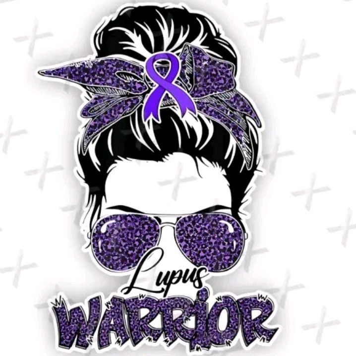 Small Messy Bun Lupus Warrior Purple Ribbon Sticker Free Shipping 3×3 In