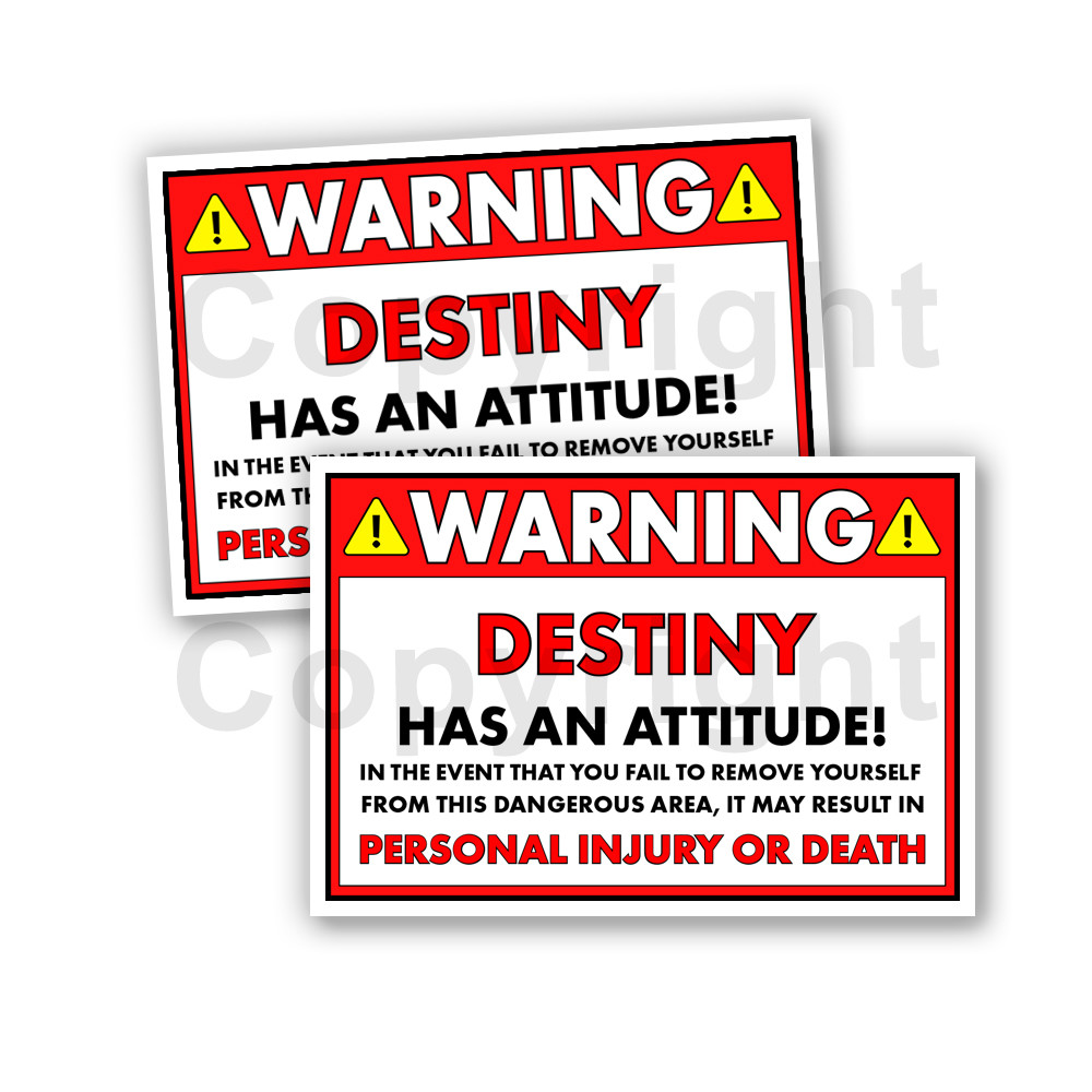 Destiny HAS AN ATTITUDE 2 Funny Warning Stickers 5" wide Orange – 2 Decals