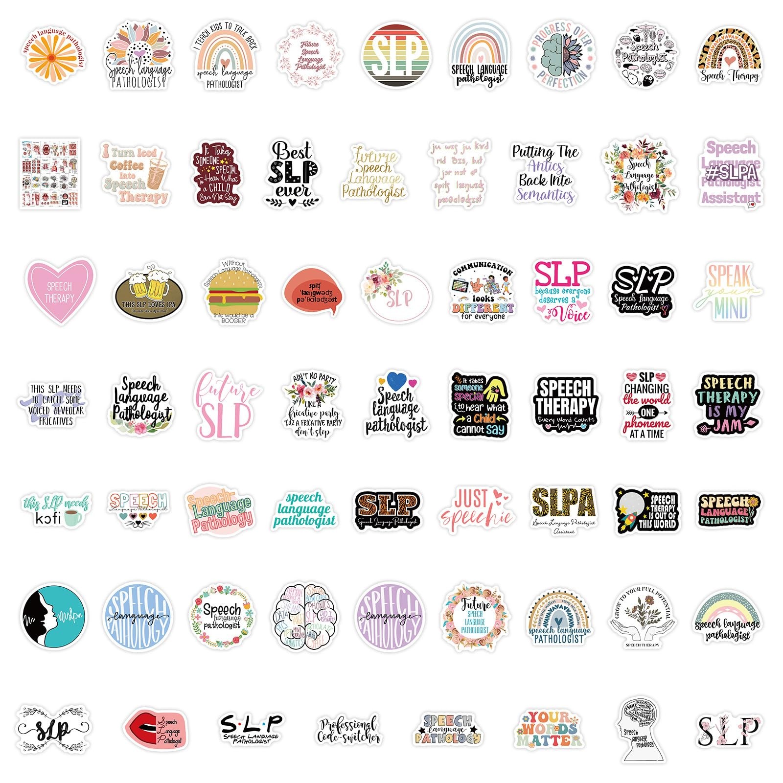 60PCS Speech Language Pathologist Stickers,SLP Waterproof Vinyl Sticker Slp