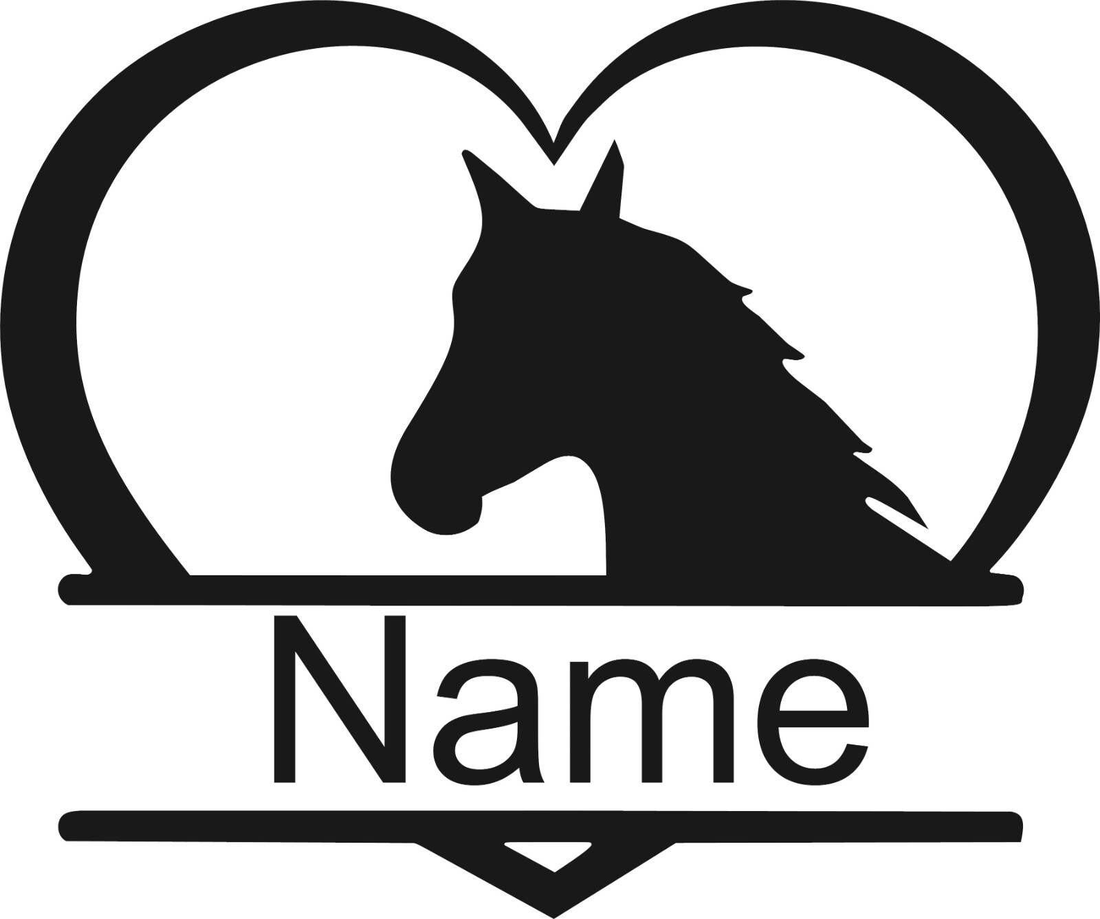 Horse in a Heart Decal (with name on it) 4.00w X 3.3" h