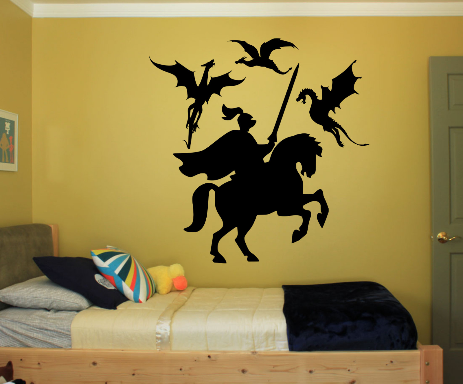 MEDIEVAL KNIGHT W/ FLYING DRAGONS CUSTOM LARGE WALL VINYL DECAL STICKER ART 22"