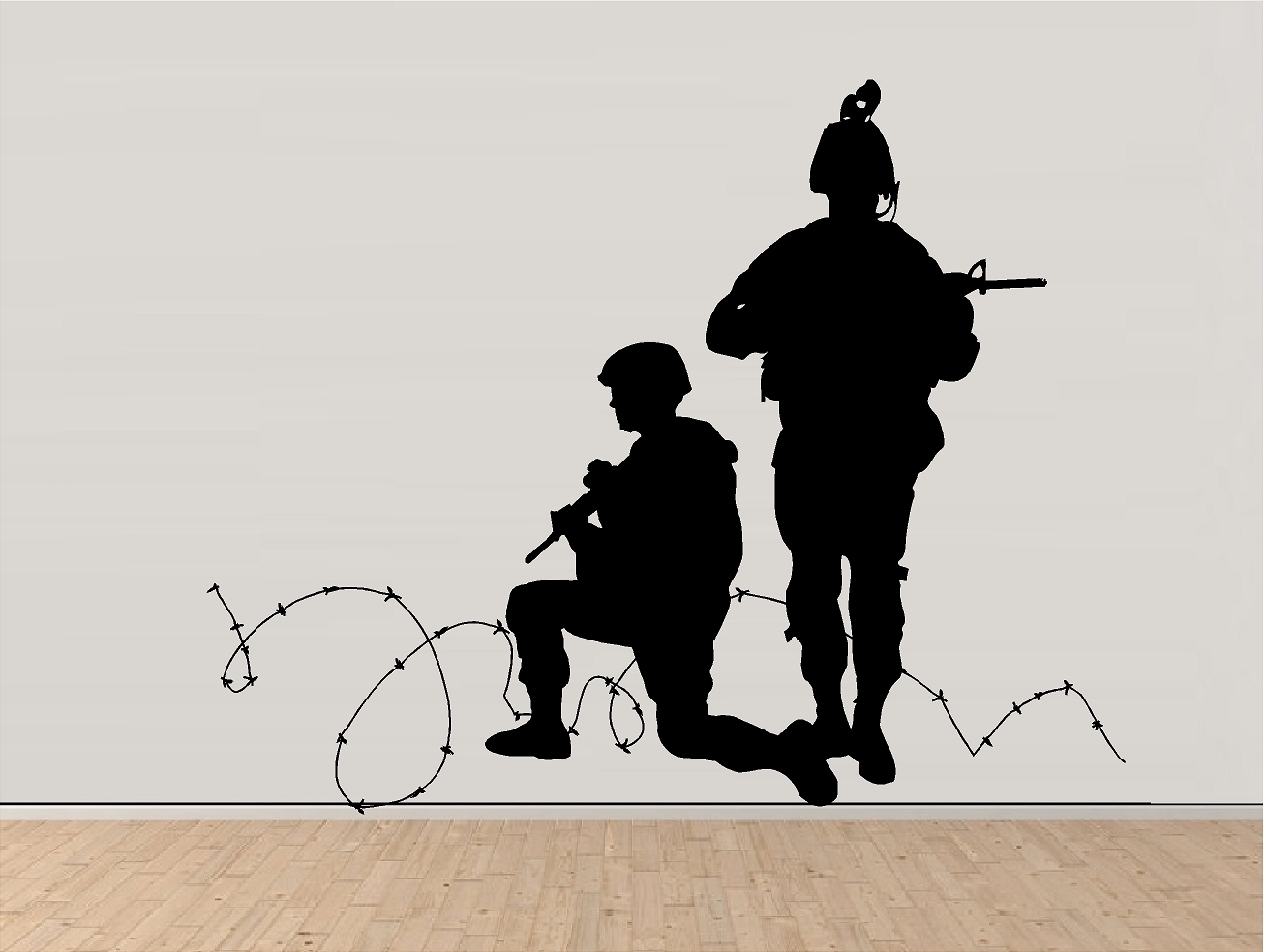 Two Soldiers Military Army Men Vinyl Decal Home Décor 21" x 26"