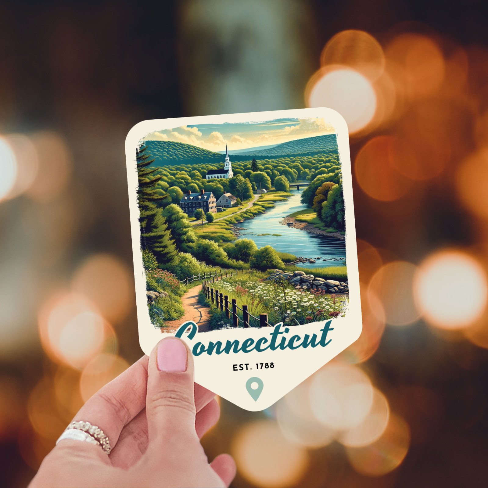 Connecticut State Sticker Retro Travel Vinyl Decal
