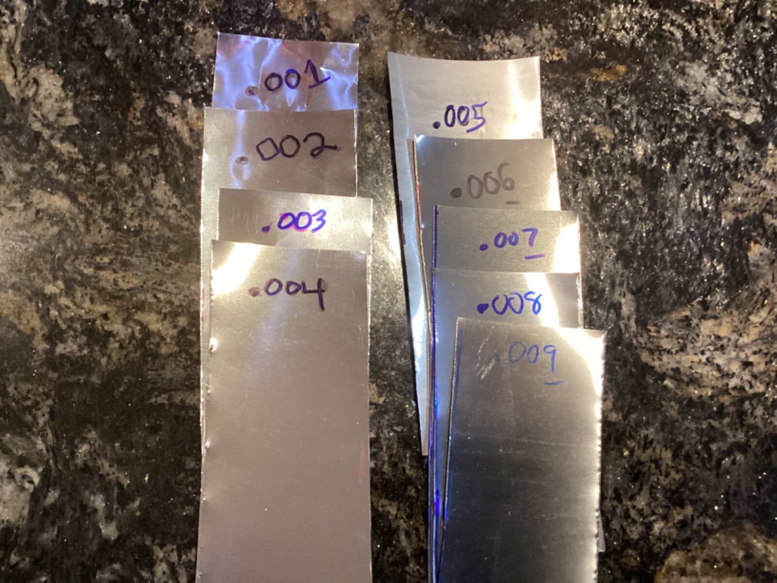 ASSORTMENT OF STEEL SHIM (9 SIZES FROM .001 To .009 (1” x 6" piece of each)!!