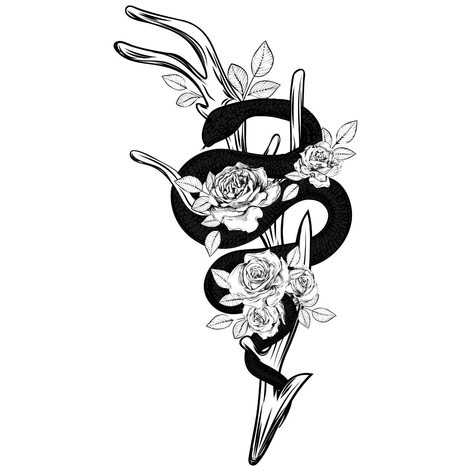 Rose Sticker (4 Inch) Gothic Retro Vine Sketch Vintge Botanical Floral Branch