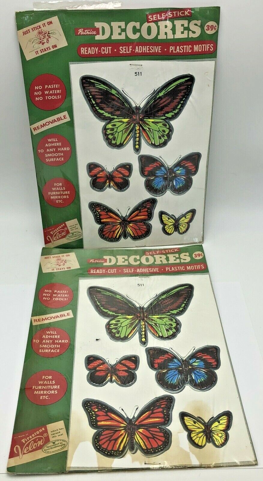 Vintage 1955 Patrice Decores Butterflies Plastic Motifs Appliques Self Adhesive
