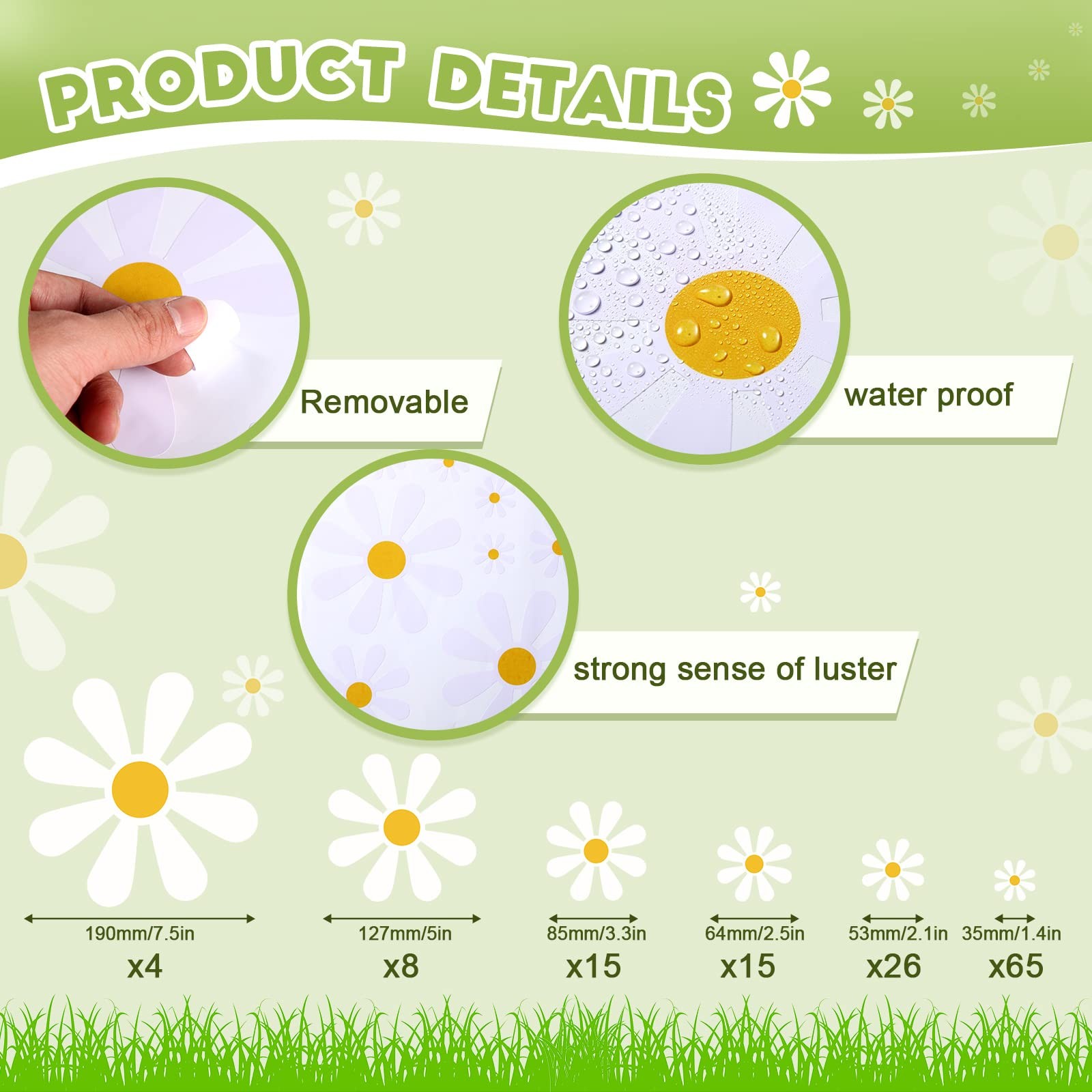 12 Sheets Daisy Stickers 130 Pcs Flower Car Decals for Bumper & Windows