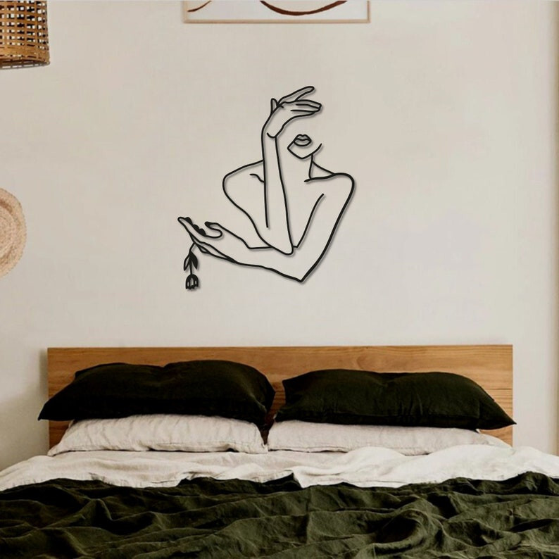 Minimalist Female Line Art Decor, Metal Wall , Bedroom Wall Housewarming Gift,