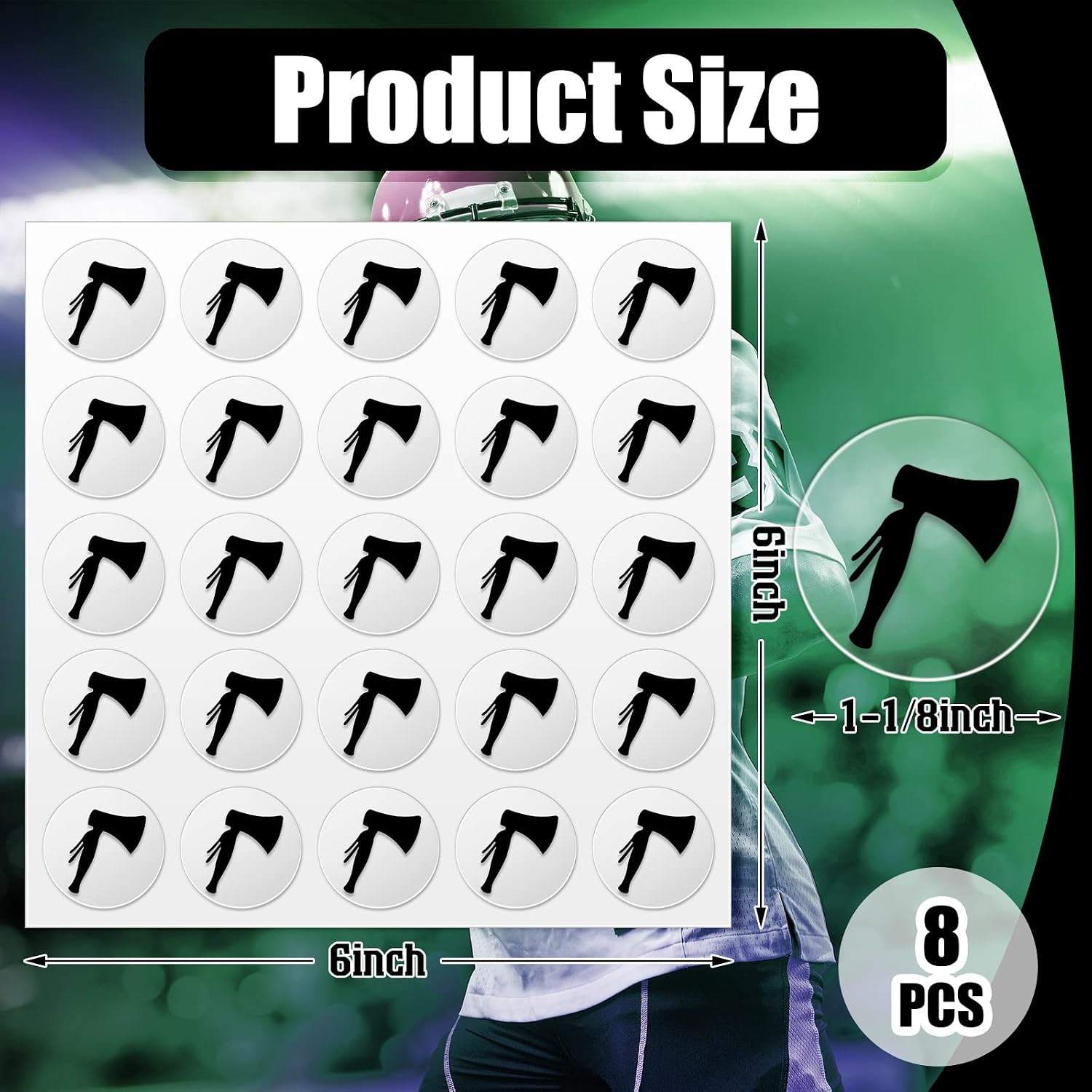 200 Pcs Football Helmet Decals Black on Clear Hatchet | Vinyl Stickers for Lacro