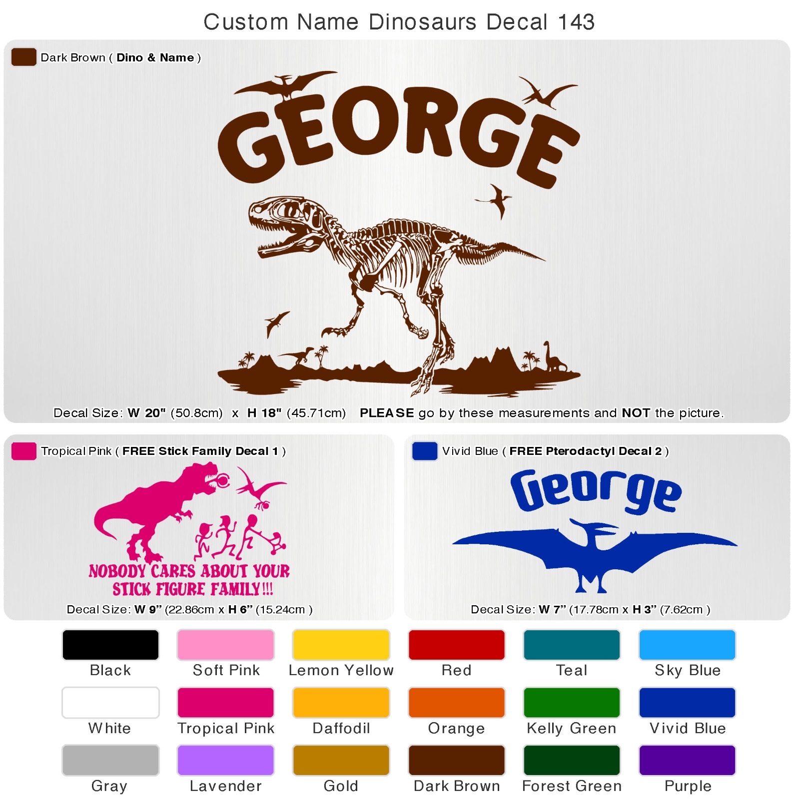 Custom Dinosaur Bone Name Stick Figure Family T-Rex Eats Sticker Wall Decal 143