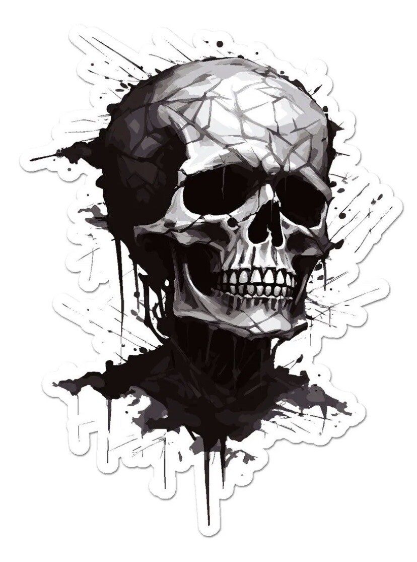 Black And White Skull Sticker Decal Car Truck Laptop Skeleton Goth Dark (3 Inch)