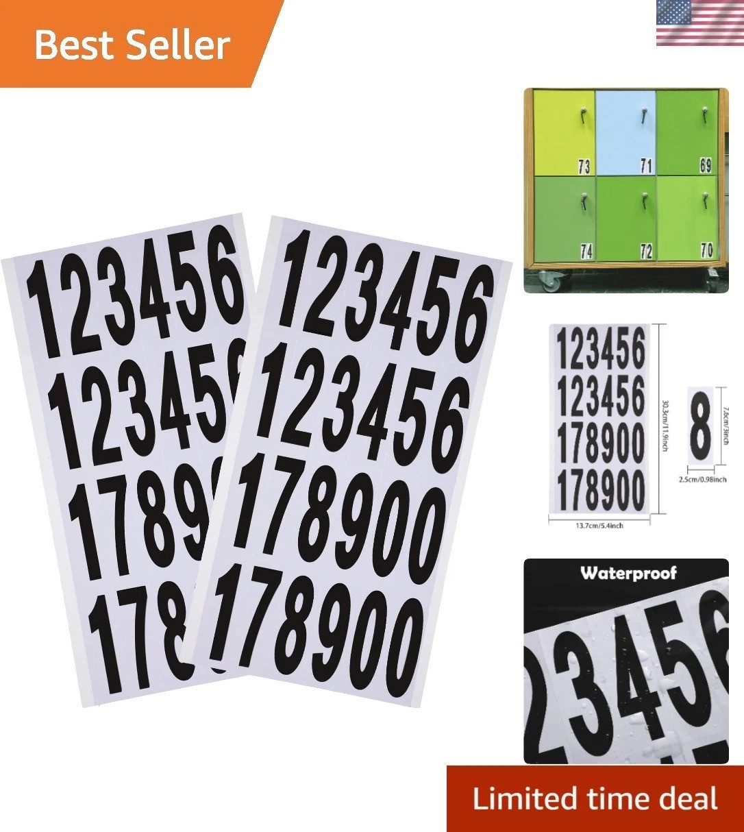 240 Self-Adhesive Vinyl Number Stickers – Waterproof Reflective Decals, 3" Size