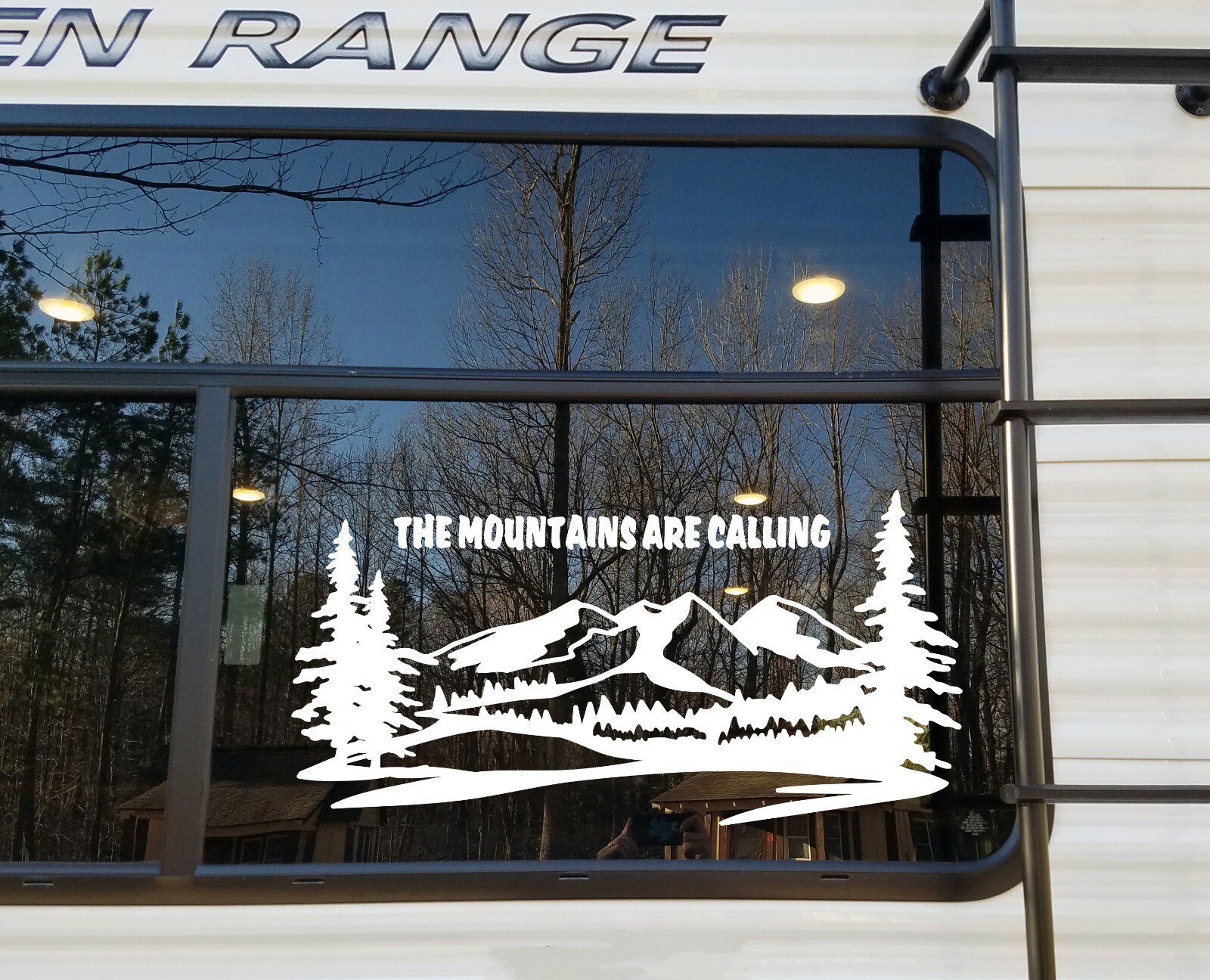 The Mountains Are Calling Vinyl Decal V2 – RV Camper Graphics Scene – Die Cut
