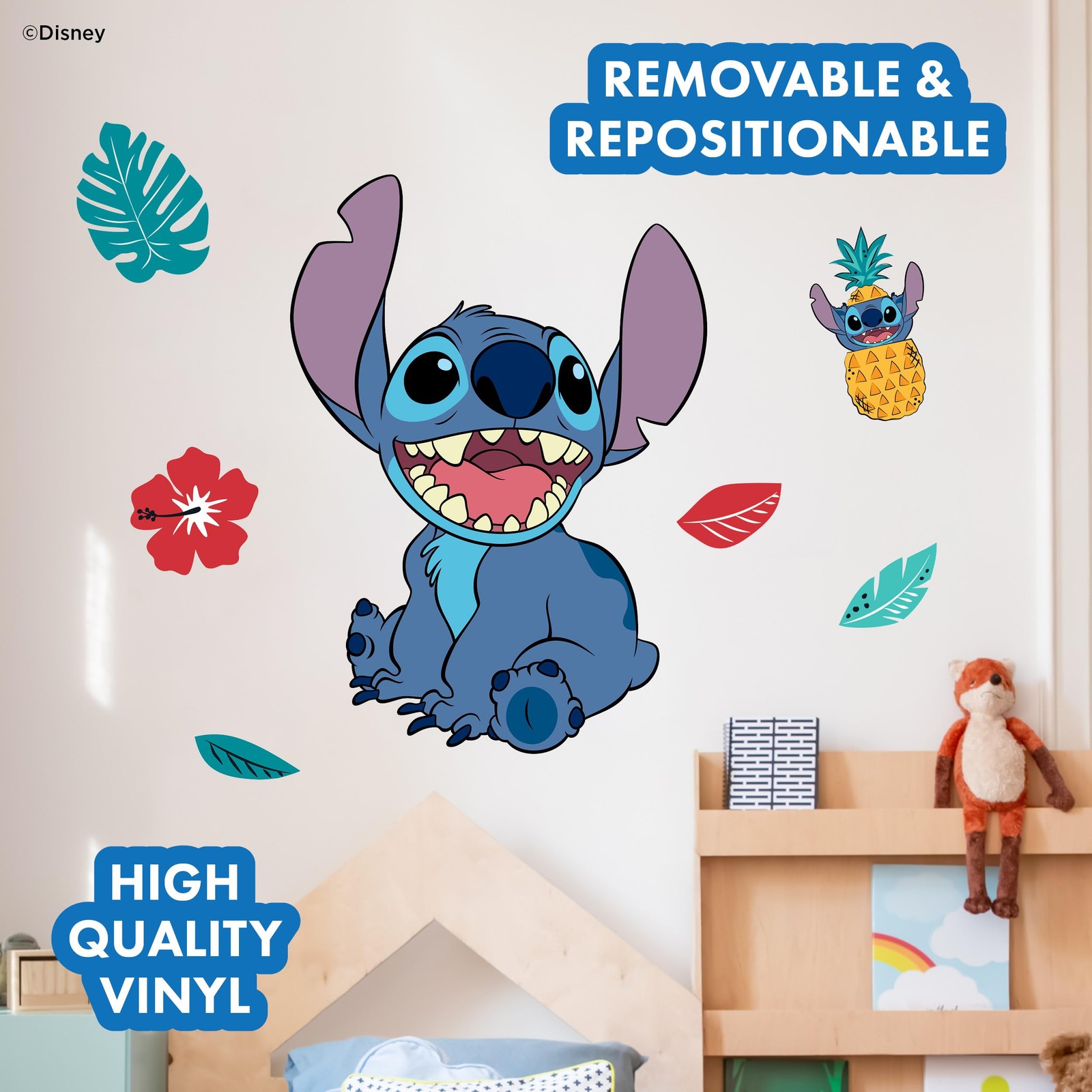 Disney Lilo and Stitch Wall Decals – 20" Stitch Wall Vinyl Stickers Bedroom D…