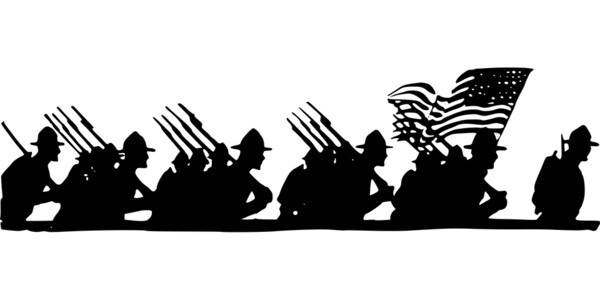 Vinyl Decal for Window – Marching Soldier and Flag Silhouettes (Military)