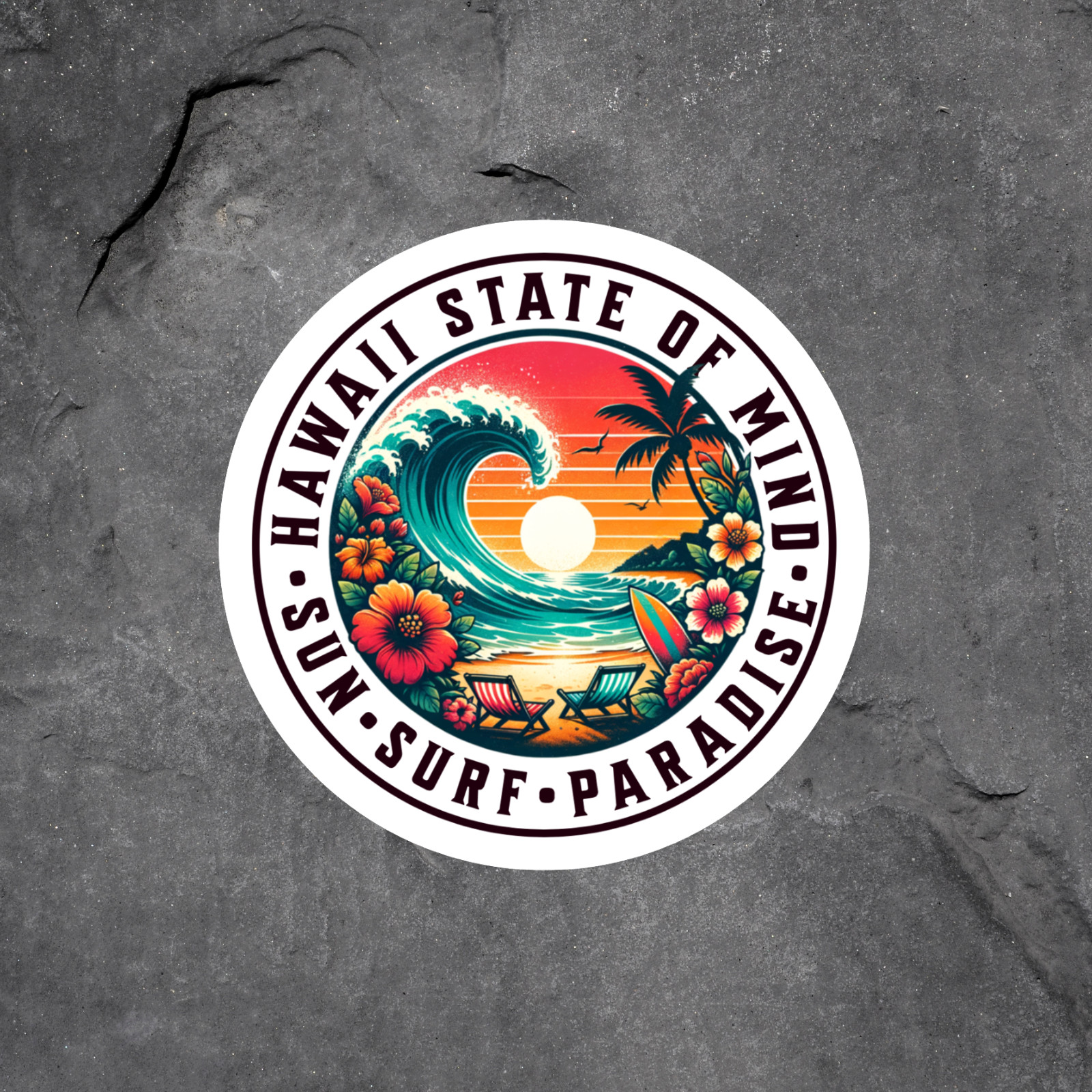 Hawaii Sticker Vinyl Decal Surf Paradise Wave Beach Vintage Travel Badge