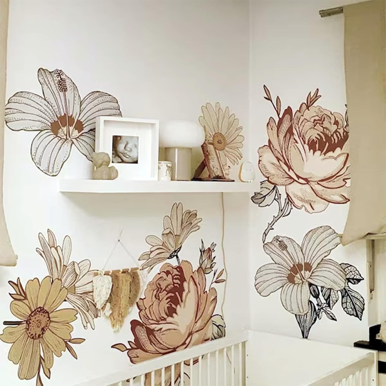 Vintage Peony & Daisies Wall Sticker – Elegant Floral Decal for Indoor Charm