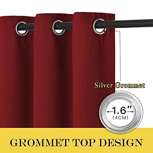 Blackout Blinds for Sliding Door – 100"W x 84"L (Pack of 1) Burgundy Red