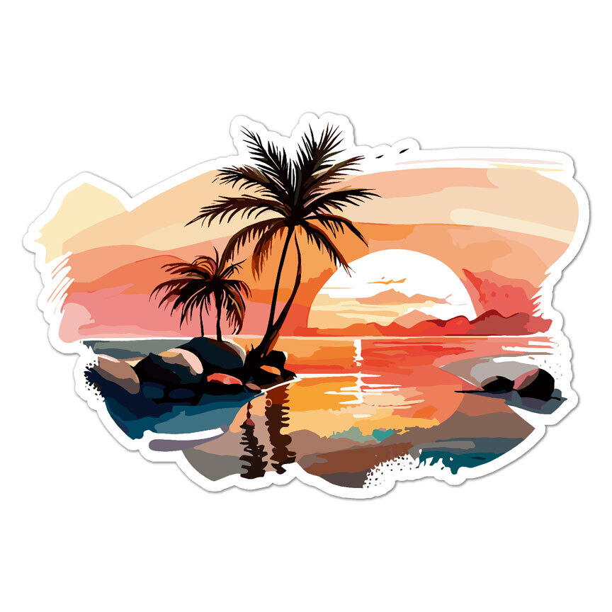 Palm Trees Sunset, Vinyl Decal Sticker, Indoor Outdoor, 3 Sizes, #9800