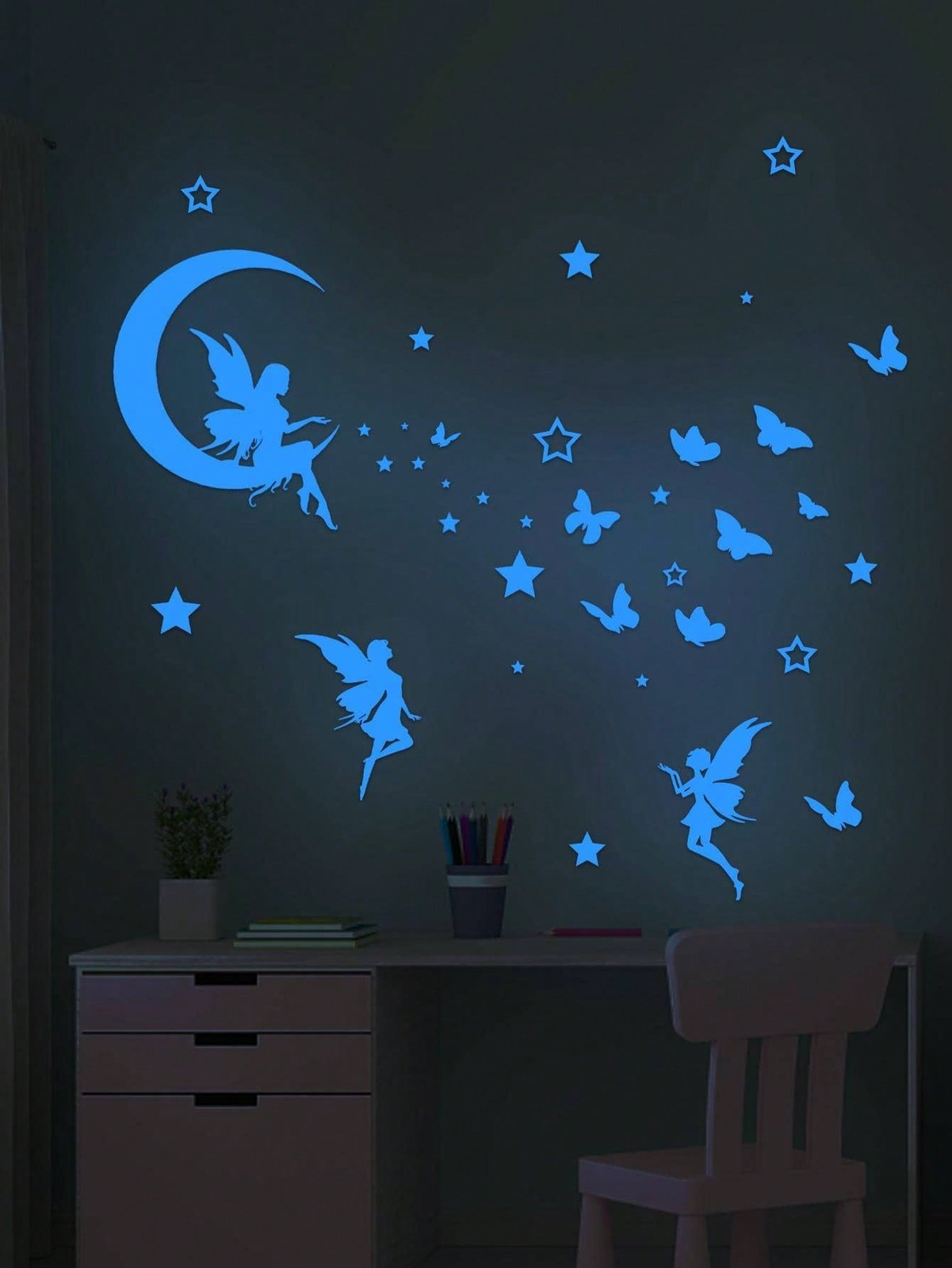 Multicolor Glow In The Dark Fairy Butterfly Star Wall Decals One Size