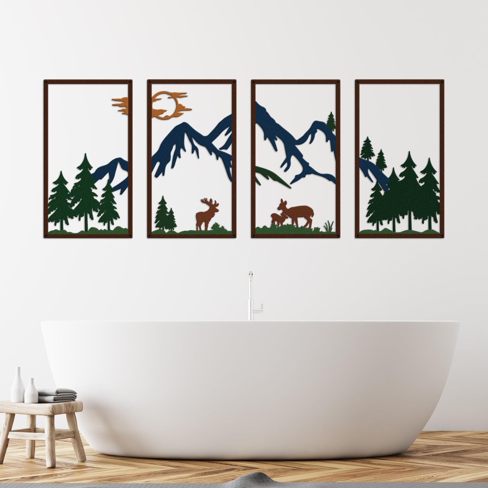 DUOOLN 4 Pcs Mountain Scene Metal Wall Decor, Line Drawing Wall Art, Abstract…