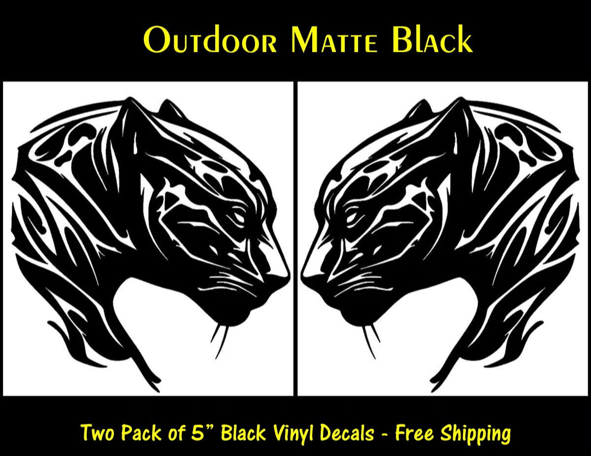 Panther Two Pack 5" Matte Black Vinyl Decals Mirrored Car Truck Windows Van