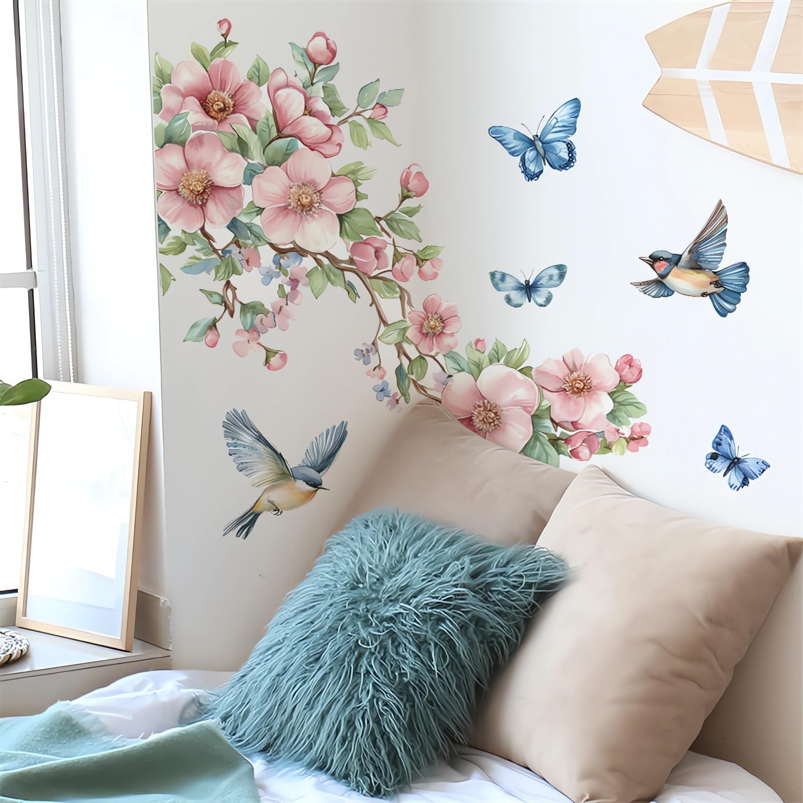 Peach Blossom Branch Birds Butterfly Wall Stickers, sacinora Floral Art Wall …