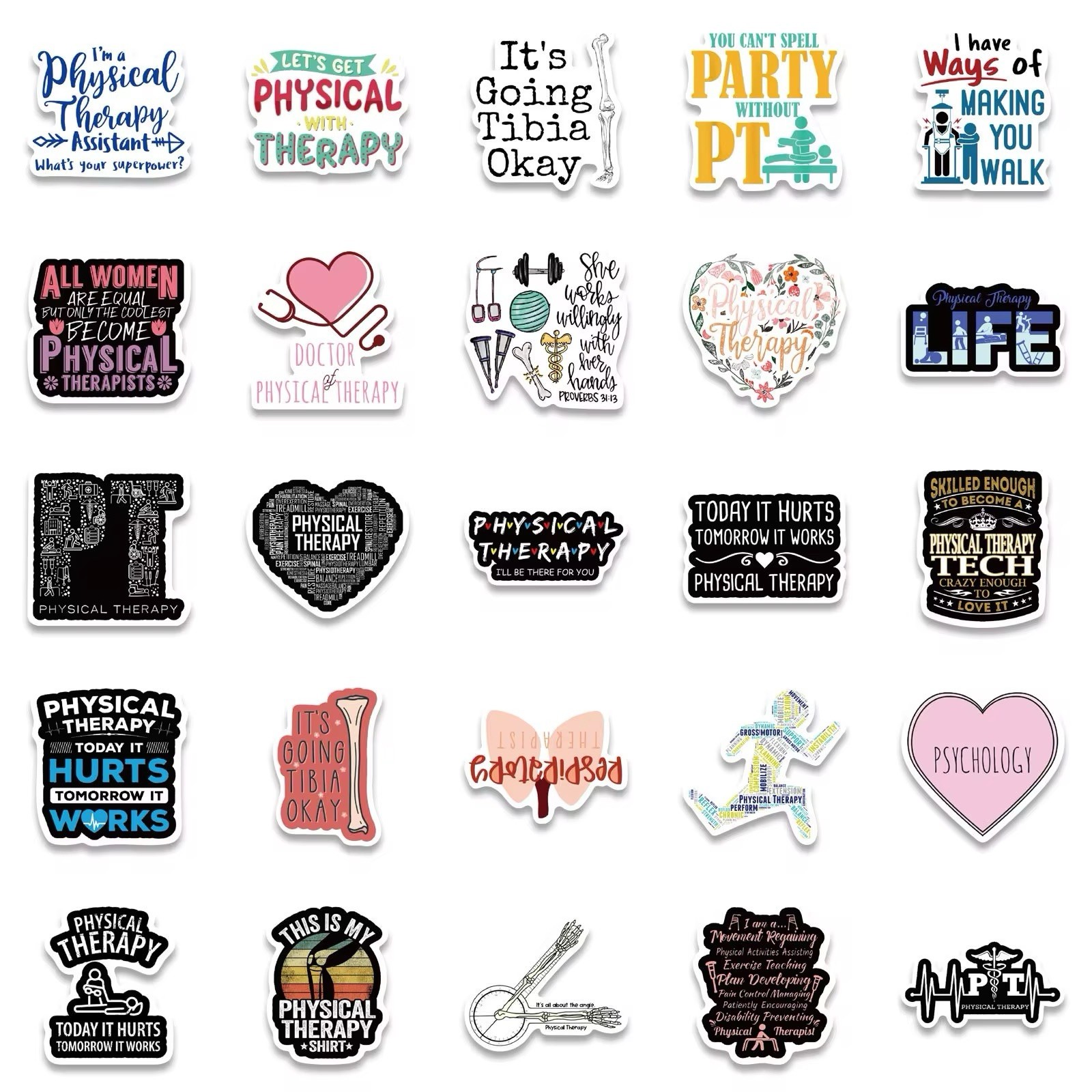 50 Pack Physical Therapy Stickers PT Medical Decals Hydro Yeti Free Shipping!