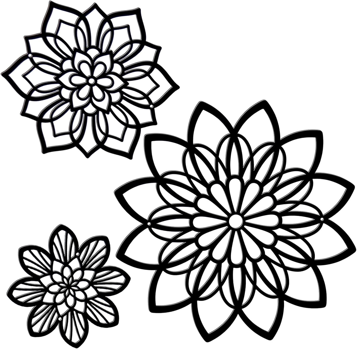 Metal Flower Wall Decor Set Farmhouse Black Flower Art Hanging Sculpture