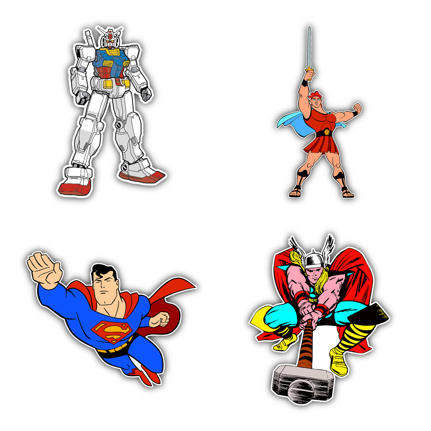 Superhero Characters Cartoon Set Of 4 Vinyl Sticker Decal – 5" longer side ID:1