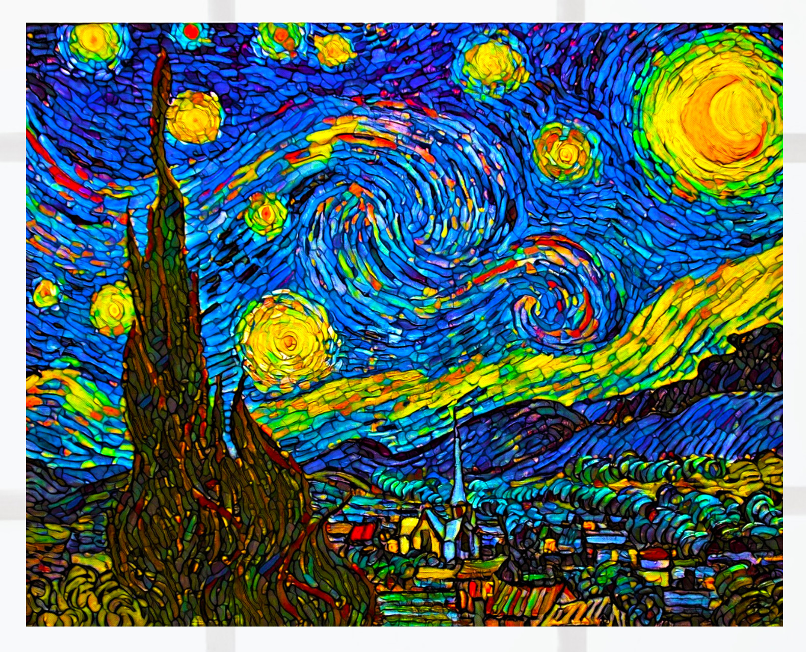 Starry Night Mosaic WINDOW CLING Size 10.2" Repositionable Vinyl