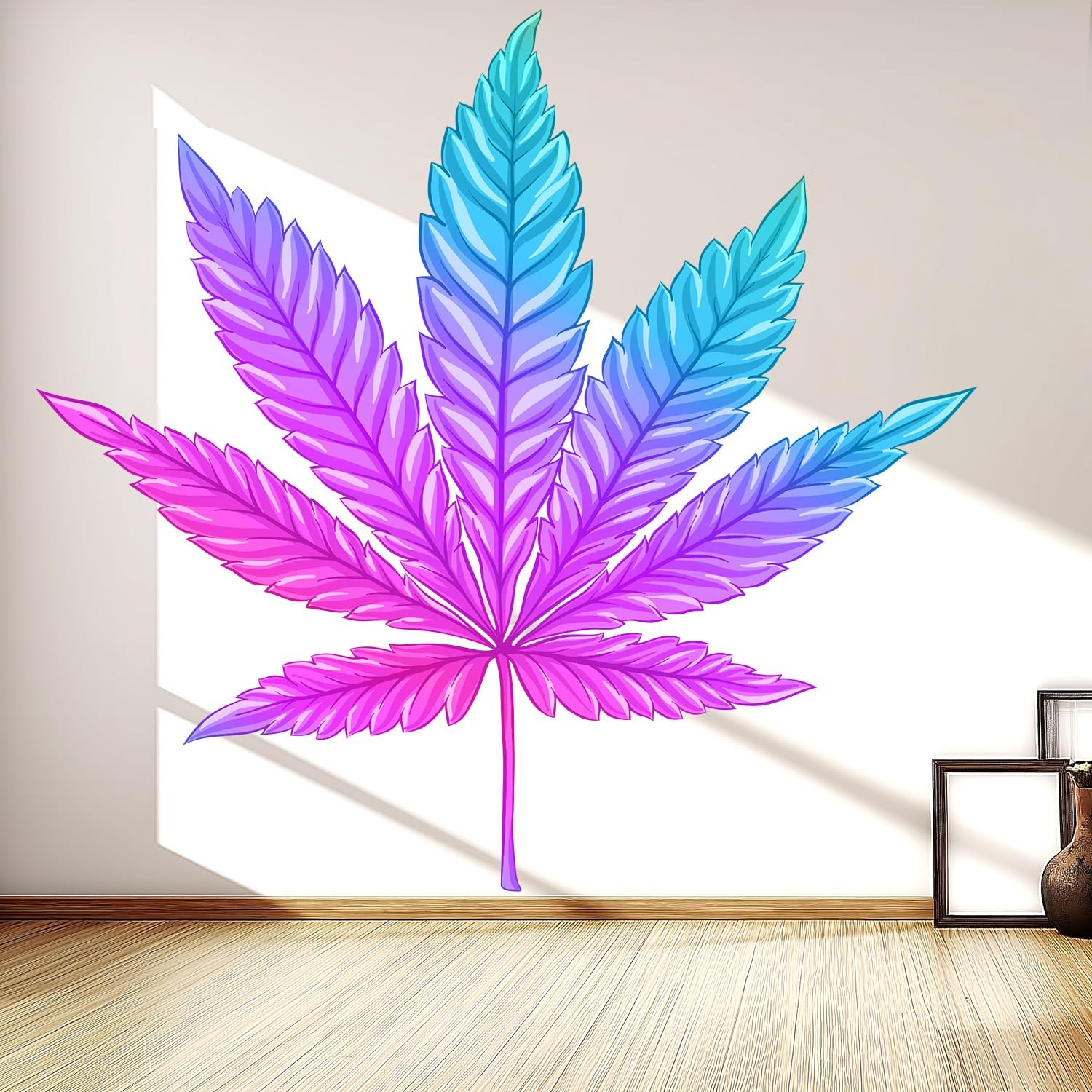 Psychedelic Leaf Wall Decals Peel and Stick – Gradient Herb Wall Stickers – T…